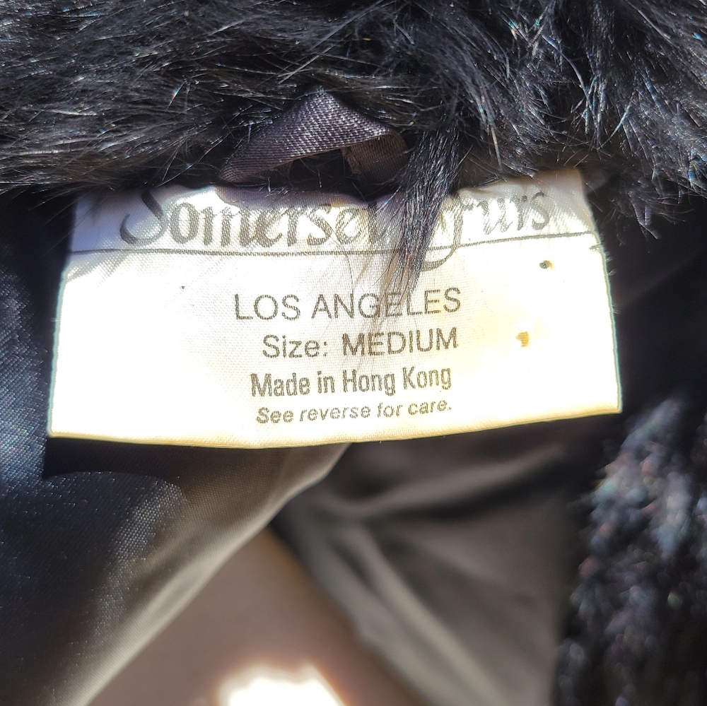 60's-70's Vintage Somerset Fur Black Rabbit Chic Chinese Collar Fur Coat Sz M - Picture 5 of 10